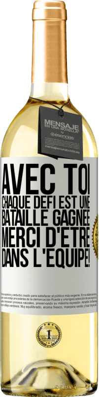 29,95 € Envoi gratuit | Vin blanc Édition WHITE Avec toi chaque défi est une bataille gagnée. Merci d'être dans l'équipe! Étiquette Blanche. Étiquette personnalisable Vin jeune Récolte 2024 Verdejo