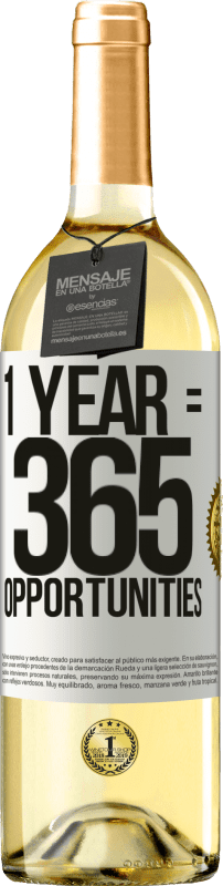 29,95 € Envío gratis | Vino Blanco Edición WHITE 1 year 365 opportunities Etiqueta Blanca. Etiqueta personalizable Vino joven Cosecha 2024 Verdejo