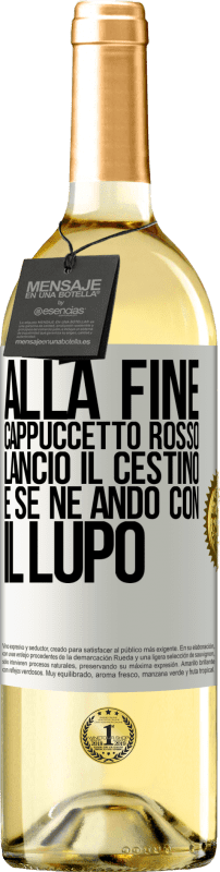 29,95 € Spedizione Gratuita | Vino bianco Edizione WHITE Alla fine, Cappuccetto Rosso lanciò il cestino e se ne andò con il lupo Etichetta Bianca. Etichetta personalizzabile Vino giovane Raccogliere 2024 Verdejo