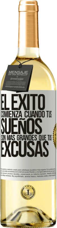 29,95 € Envío gratis | Vino Blanco Edición WHITE El éxito comienza cuando tus sueños son más grandes que tus excusas Etiqueta Blanca. Etiqueta personalizable Vino joven Cosecha 2024 Verdejo