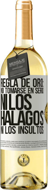 29,95 € Envío gratis | Vino Blanco Edición WHITE Regla de oro: no tomarse en serio ni los halagos, ni los insultos Etiqueta Blanca. Etiqueta personalizable Vino joven Cosecha 2024 Verdejo