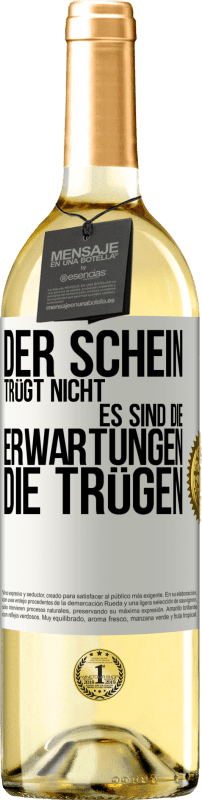 29,95 € Kostenloser Versand | Weißwein WHITE Ausgabe Der Schein trügt nicht. Es sind die Erwartungen, die trügen. Weißes Etikett. Anpassbares Etikett Junger Wein Ernte 2024 Verdejo