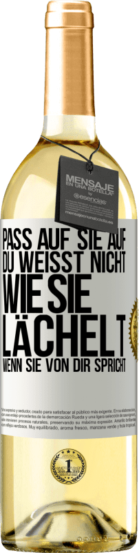 29,95 € Kostenloser Versand | Weißwein WHITE Ausgabe Pass auf sie auf. Du weißt nicht, wie sie lächelt, wenn sie von dir spricht Weißes Etikett. Anpassbares Etikett Junger Wein Ernte 2023 Verdejo