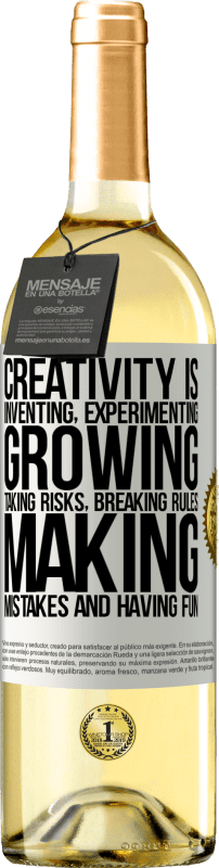 29,95 € Free Shipping | White Wine WHITE Edition Creativity is inventing, experimenting, growing, taking risks, breaking rules, making mistakes, and having fun White Label. Customizable label Young wine Harvest 2024 Verdejo