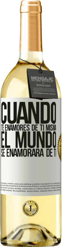 29,95 € Envío gratis | Vino Blanco Edición WHITE Cuando te enamores de ti misma, el mundo se enamorará de ti Etiqueta Blanca. Etiqueta personalizable Vino joven Cosecha 2024 Verdejo