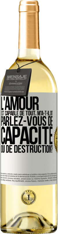 29,95 € Envoi gratuit | Vin blanc Édition WHITE L'amour est capable de tout, m'a-t-il dit. Parlez-vous de capacité ou de destruction? Étiquette Blanche. Étiquette personnalisable Vin jeune Récolte 2024 Verdejo