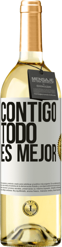 29,95 € Envío gratis | Vino Blanco Edición WHITE Contigo todo es mejor Etiqueta Blanca. Etiqueta personalizable Vino joven Cosecha 2024 Verdejo