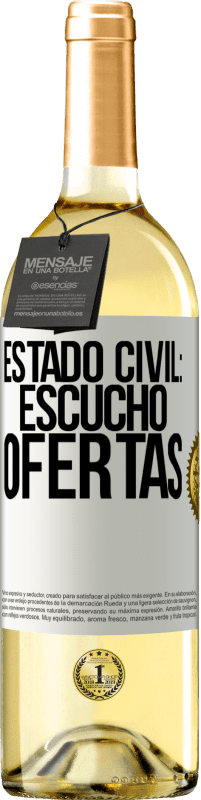 29,95 € Envío gratis | Vino Blanco Edición WHITE Estado civil: escucho ofertas Etiqueta Blanca. Etiqueta personalizable Vino joven Cosecha 2023 Verdejo