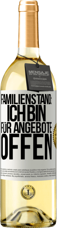 29,95 € Kostenloser Versand | Weißwein WHITE Ausgabe Familienstand: Ich bin für Angebote offen Weißes Etikett. Anpassbares Etikett Junger Wein Ernte 2024 Verdejo