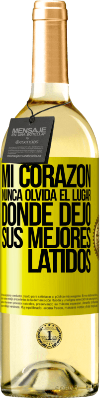 29,95 € Envío gratis | Vino Blanco Edición WHITE Mi corazón nunca olvida el lugar donde dejó sus mejores latidos Etiqueta Amarilla. Etiqueta personalizable Vino joven Cosecha 2024 Verdejo