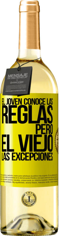 29,95 € Envío gratis | Vino Blanco Edición WHITE El joven conoce las reglas, pero el viejo las excepciones Etiqueta Amarilla. Etiqueta personalizable Vino joven Cosecha 2024 Verdejo