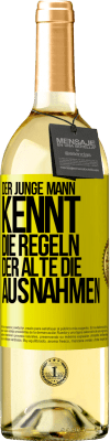 29,95 € Kostenloser Versand | Weißwein WHITE Ausgabe Der junge Mann kennt die Regeln, der Alte die Ausnahmen Gelbes Etikett. Anpassbares Etikett Junger Wein Ernte 2025 Verdejo