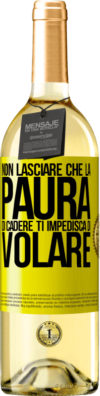 29,95 € Spedizione Gratuita | Vino bianco Edizione WHITE Non lasciare che la paura di cadere ti impedisca di volare Etichetta Gialla. Etichetta personalizzabile Vino giovane Raccogliere 2024 Verdejo