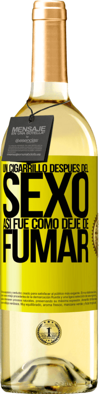 29,95 € Envío gratis | Vino Blanco Edición WHITE Un cigarrillo después del sexo. Así fue como dejé de fumar Etiqueta Amarilla. Etiqueta personalizable Vino joven Cosecha 2025 Verdejo
