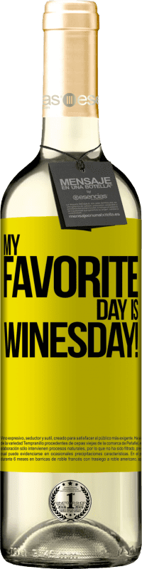 29,95 € Envoi gratuit | Vin blanc Édition WHITE My favorite day is winesday! Étiquette Jaune. Étiquette personnalisable Vin jeune Récolte 2024 Verdejo