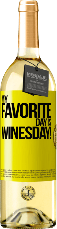 29,95 € Spedizione Gratuita | Vino bianco Edizione WHITE My favorite day is winesday! Etichetta Gialla. Etichetta personalizzabile Vino giovane Raccogliere 2023 Verdejo