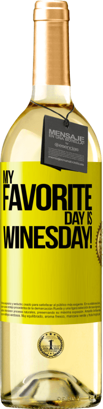 29,95 € Spedizione Gratuita | Vino bianco Edizione WHITE My favorite day is winesday! Etichetta Gialla. Etichetta personalizzabile Vino giovane Raccogliere 2024 Verdejo