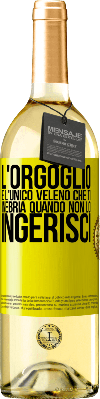 29,95 € Spedizione Gratuita | Vino bianco Edizione WHITE L'orgoglio è l'unico veleno che ti inebria quando non lo ingerisci Etichetta Gialla. Etichetta personalizzabile Vino giovane Raccogliere 2024 Verdejo