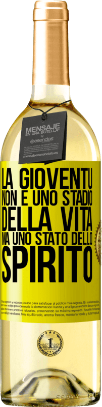 29,95 € Spedizione Gratuita | Vino bianco Edizione WHITE La gioventù non è uno stadio della vita, ma uno stato dello spirito Etichetta Gialla. Etichetta personalizzabile Vino giovane Raccogliere 2024 Verdejo