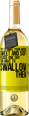 29,95 € 送料無料 | 白ワイン WHITEエディション いつかあなたがそれらを飲み込まなければならない場合に備えて、あなたの言葉を甘くて柔らかいものにしてください 黄色のラベル. カスタマイズ可能なラベル 若いワイン 収穫 2025 Verdejo