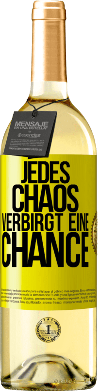 29,95 € Kostenloser Versand | Weißwein WHITE Ausgabe Jedes Chaos verbirgt eine Chance Gelbes Etikett. Anpassbares Etikett Junger Wein Ernte 2023 Verdejo