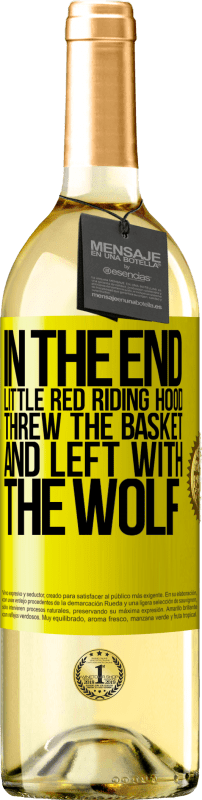 29,95 € 免费送货 | 白葡萄酒 WHITE版 最后，小红帽扔了篮子，与狼一起离开 黄色标签. 可自定义的标签 青年酒 收成 2023 Verdejo