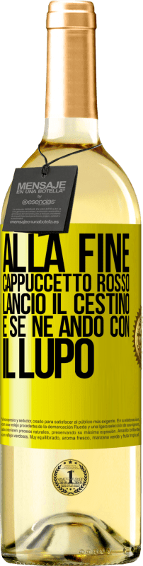 29,95 € Spedizione Gratuita | Vino bianco Edizione WHITE Alla fine, Cappuccetto Rosso lanciò il cestino e se ne andò con il lupo Etichetta Gialla. Etichetta personalizzabile Vino giovane Raccogliere 2024 Verdejo