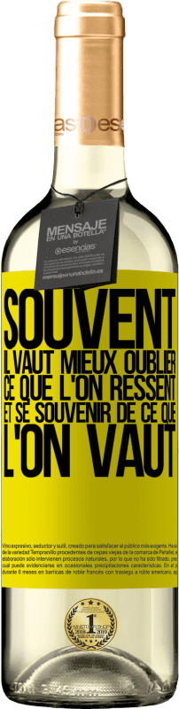 29,95 € Envoi gratuit | Vin blanc Édition WHITE Souvent, il vaut mieux oublier ce que l'on ressent et se souvenir de ce que l'on vaut Étiquette Jaune. Étiquette personnalisable Vin jeune Récolte 2024 Verdejo