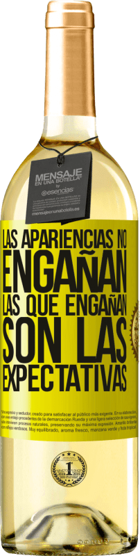 29,95 € Envío gratis | Vino Blanco Edición WHITE Las apariencias no engañan. Las que engañan son las expectativas Etiqueta Amarilla. Etiqueta personalizable Vino joven Cosecha 2024 Verdejo