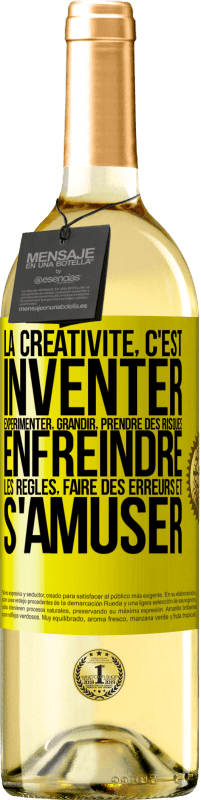 29,95 € Envoi gratuit | Vin blanc Édition WHITE La créativité, c'est inventer, expérimenter, grandir, prendre des risques, enfreindre les règles, faire des erreurs et s'amuser Étiquette Jaune. Étiquette personnalisable Vin jeune Récolte 2024 Verdejo