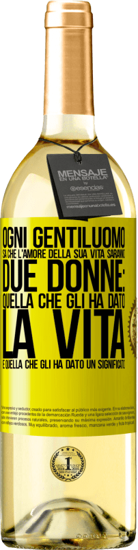 29,95 € Spedizione Gratuita | Vino bianco Edizione WHITE Ogni gentiluomo sa che l'amore della sua vita saranno due donne: quella che gli ha dato la vita e quella che gli ha dato un Etichetta Gialla. Etichetta personalizzabile Vino giovane Raccogliere 2024 Verdejo