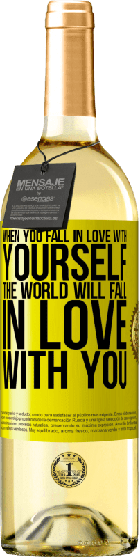 29,95 € Free Shipping | White Wine WHITE Edition When you fall in love with yourself, the world will fall in love with you Yellow Label. Customizable label Young wine Harvest 2023 Verdejo