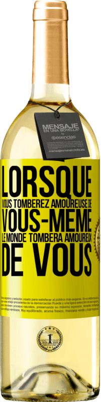 29,95 € Envoi gratuit | Vin blanc Édition WHITE Lorsque vous tomberez amoureuse de vous-même le monde tombera amoureux de vous Étiquette Jaune. Étiquette personnalisable Vin jeune Récolte 2024 Verdejo