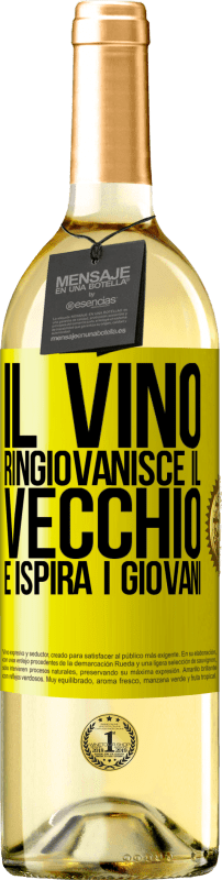 29,95 € Spedizione Gratuita | Vino bianco Edizione WHITE Il vino ringiovanisce il vecchio e ispira i giovani Etichetta Gialla. Etichetta personalizzabile Vino giovane Raccogliere 2024 Verdejo