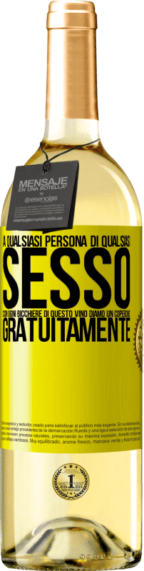 29,95 € Spedizione Gratuita | Vino bianco Edizione WHITE A qualsiasi persona di qualsiasi SESSO con ogni bicchiere di questo vino diamo un coperchio GRATUITAMENTE Etichetta Gialla. Etichetta personalizzabile Vino giovane Raccogliere 2024 Verdejo