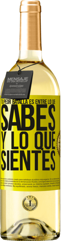 29,95 € Envío gratis | Vino Blanco Edición WHITE Tu peor batalla es entre lo que sabes y lo que sientes Etiqueta Amarilla. Etiqueta personalizable Vino joven Cosecha 2025 Verdejo