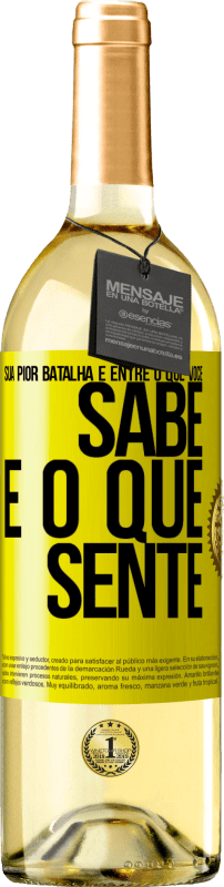 29,95 € Envio grátis | Vinho branco Edição WHITE Sua pior batalha é entre o que você sabe e o que sente Etiqueta Amarela. Etiqueta personalizável Vinho jovem Colheita 2024 Verdejo