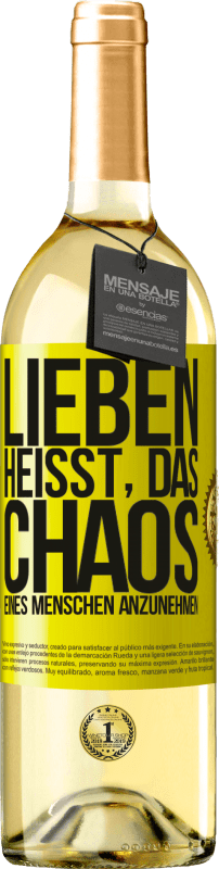 29,95 € Kostenloser Versand | Weißwein WHITE Ausgabe Lieben heißt, das Chaos eines Menschen anzunehmen Gelbes Etikett. Anpassbares Etikett Junger Wein Ernte 2024 Verdejo