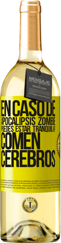 29,95 € Envío gratis | Vino Blanco Edición WHITE En caso de apocalipsis zombie, puedes estar tranquil@, comen cerebros Etiqueta Amarilla. Etiqueta personalizable Vino joven Cosecha 2024 Verdejo