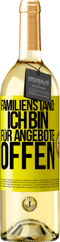 29,95 € Kostenloser Versand | Weißwein WHITE Ausgabe Familienstand: Ich bin für Angebote offen Gelbes Etikett. Anpassbares Etikett Junger Wein Ernte 2023 Verdejo