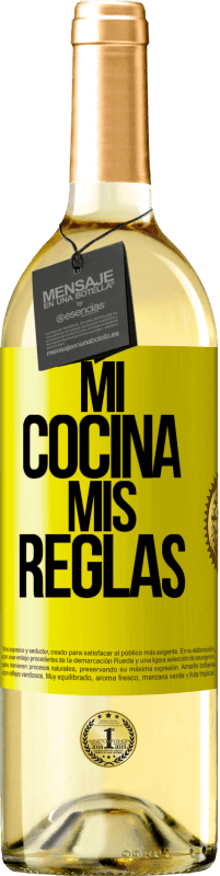 29,95 € Envío gratis | Vino Blanco Edición WHITE Mi cocina, mis reglas Etiqueta Amarilla. Etiqueta personalizable Vino joven Cosecha 2024 Verdejo