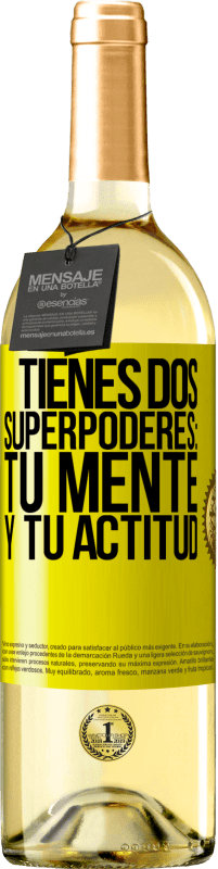 29,95 € Envío gratis | Vino Blanco Edición WHITE Tienes dos superpoderes: Tu mente y tu actitud Etiqueta Amarilla. Etiqueta personalizable Vino joven Cosecha 2024 Verdejo