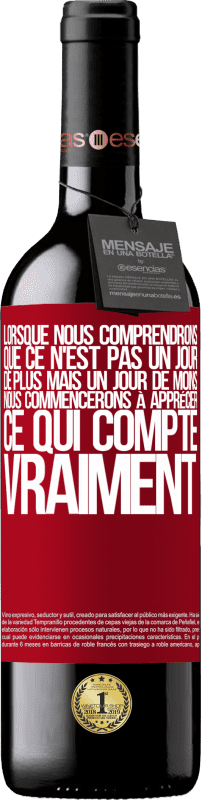 39,95 € Envoi gratuit | Vin rouge Édition RED MBE Réserve Lorsque nous comprendrons que ce n'est pas un jour de plus mais un jour de moins, nous commencerons à apprécier ce qui Étiquette Rouge. Étiquette personnalisable Réserve 12 Mois Récolte 2015 Tempranillo