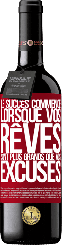 39,95 € Envoi gratuit | Vin rouge Édition RED MBE Réserve Le succès commence lorsque vos rêves sont plus grands que vos excuses Étiquette Rouge. Étiquette personnalisable Réserve 12 Mois Récolte 2015 Tempranillo