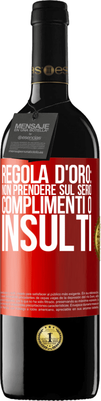 39,95 € Spedizione Gratuita | Vino rosso Edizione RED MBE Riserva Regola d'oro: non prendere sul serio complimenti o insulti Etichetta Rossa. Etichetta personalizzabile Riserva 12 Mesi Raccogliere 2015 Tempranillo