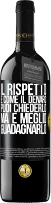 39,95 € Spedizione Gratuita | Vino rosso Edizione RED MBE Riserva Il rispetto è come il denaro. Puoi chiederlo, ma è meglio guadagnarlo Etichetta Nera. Etichetta personalizzabile Riserva 12 Mesi Raccogliere 2015 Tempranillo