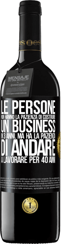 39,95 € Spedizione Gratuita | Vino rosso Edizione RED MBE Riserva Le persone non hanno la pazienza di costruire un business in 3 anni. Ma ha la pazienza di andare a lavorare per 40 anni Etichetta Nera. Etichetta personalizzabile Riserva 12 Mesi Raccogliere 2015 Tempranillo