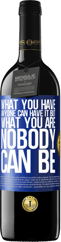 39,95 € Free Shipping | Red Wine RED Edition MBE Reserve What you have anyone can have it, but what you are nobody can be Blue Label. Customizable label Reserve 12 Months Harvest 2015 Tempranillo