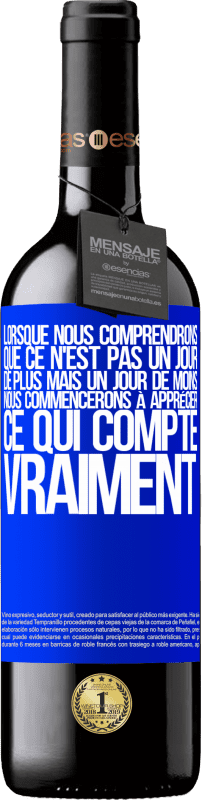 39,95 € Envoi gratuit | Vin rouge Édition RED MBE Réserve Lorsque nous comprendrons que ce n'est pas un jour de plus mais un jour de moins, nous commencerons à apprécier ce qui Étiquette Bleue. Étiquette personnalisable Réserve 12 Mois Récolte 2015 Tempranillo