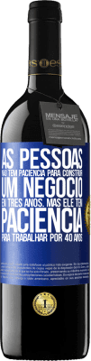 39,95 € Envio grátis | Vinho tinto Edição RED MBE Reserva As pessoas não têm paciência para construir um negócio em três anos. Mas ele tem paciência para trabalhar por 40 anos Etiqueta Azul. Etiqueta personalizável Reserva 12 Meses Colheita 2016 Tempranillo